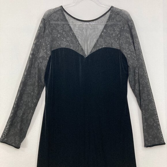 Vintage Bobbie Bee size 14 Black Velvet Mesh V Neck Dark Romantic Maxi Dress - Picture 2 of 9